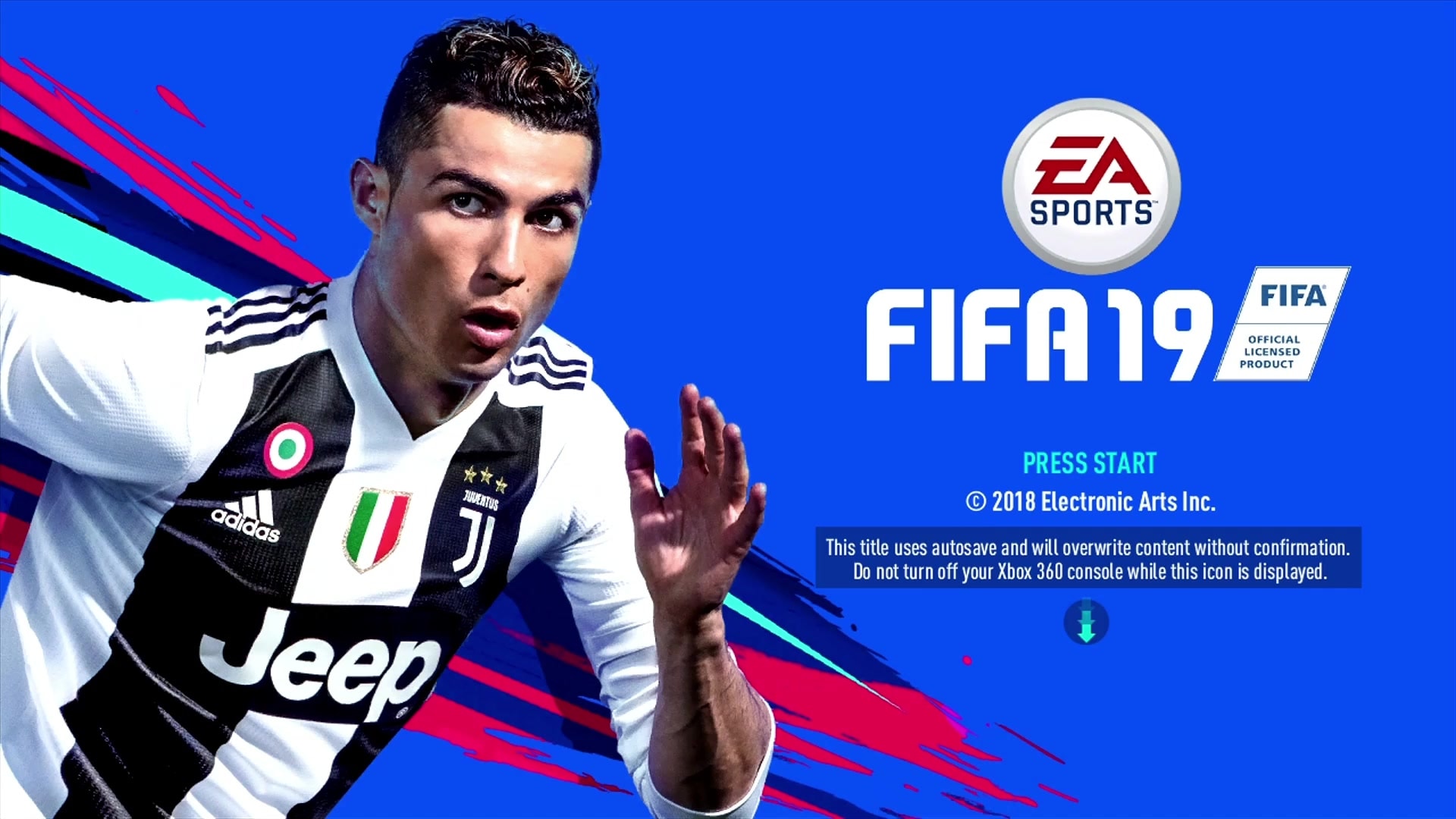 FIFA 19 title screen for Xbox 360